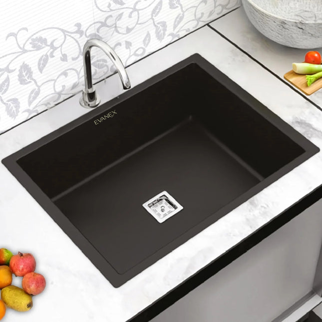 Quartz Single Bowl Kitchen Sink (24 x 18 x 9 Inches) ( Black)