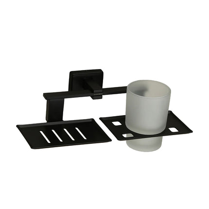 Evanex Stainless Steel Black Matt Soap Dish & Tumbler Holder for Bathroom (25.8X13X9.5 CM)