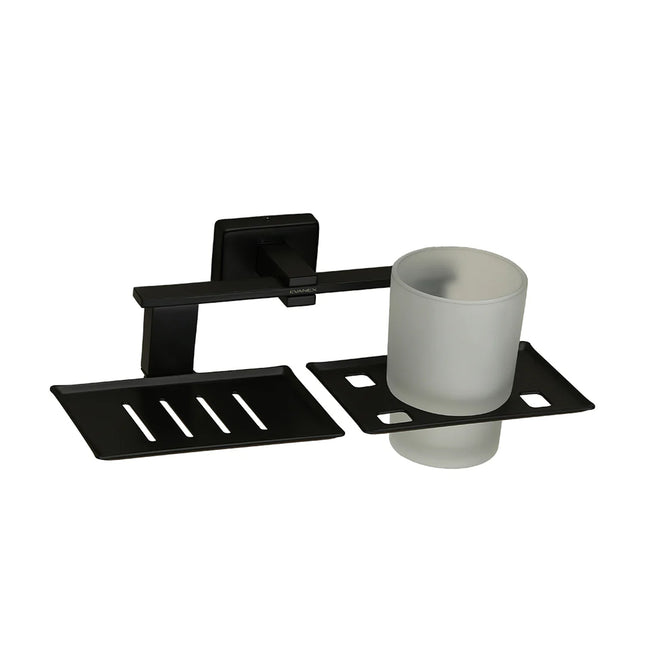 Evanex Stainless Steel Black Matt Soap Dish & Tumbler Holder for Bathroom (25.8X13X9.5 CM)