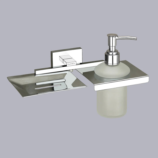 Evanex Stainless Steel Chrome Soap Dish & Liquid Soap Dispenser (25.4X12.3X15.5 CM)
