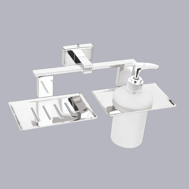 Evanex Stainless Steel Chrome Soap Dish & Liquid Soap Dispenser for Bathroom (25.8X13X15.5 CM)