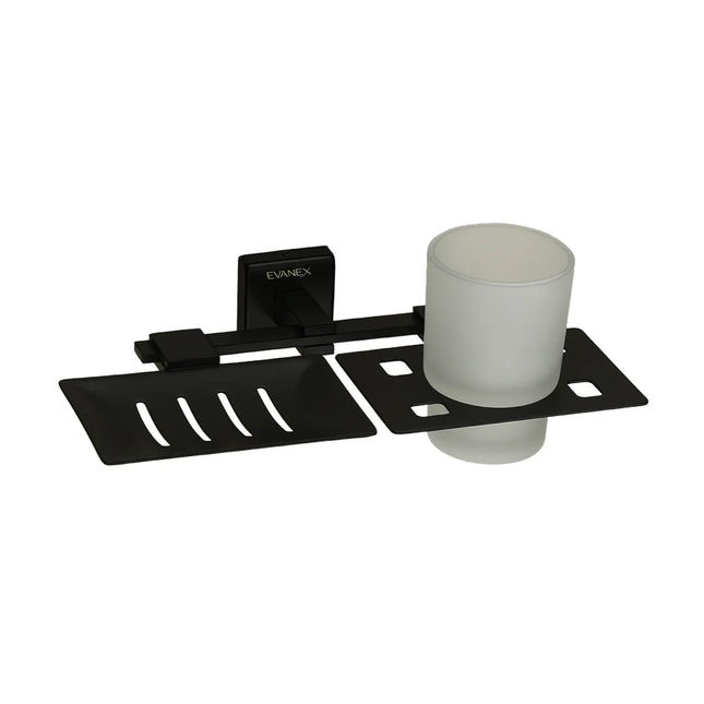 Evanex Stainless Steel Black Matt Soap Dish & Tumbler Holder for Bathroom (25.5X15X9.5 CM)