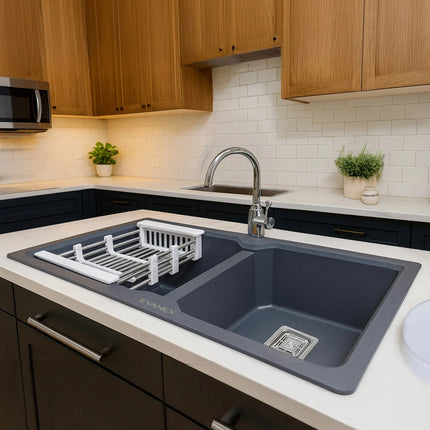 Quartz Double Bowl Kitchen Sink (45 x20 x 10 Inches) ( Grey)