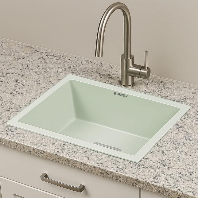 Quartz Single Bowl Kitchen Sink (24 x 18 x 9 Inches) ( Green)