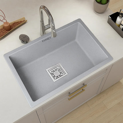 Quartz Single Bowl Kitchen Sink (24 x 18 x 9 Inches) ( Grey)