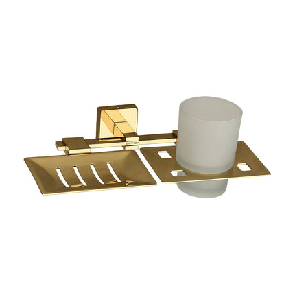 Evanex Stainless Steel Gold Soap Dish & Tumbler Holder for Bathroom (25.5X15X9.5 CM)