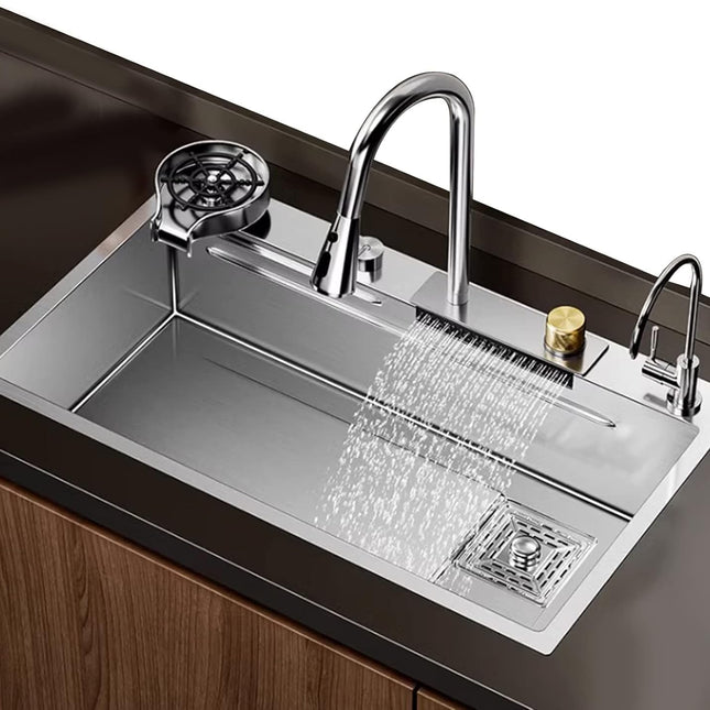 Waterfall Smart Kitchen Sink ( 30"x18"x9) | Heavy Stainless Steel Sink | Silver