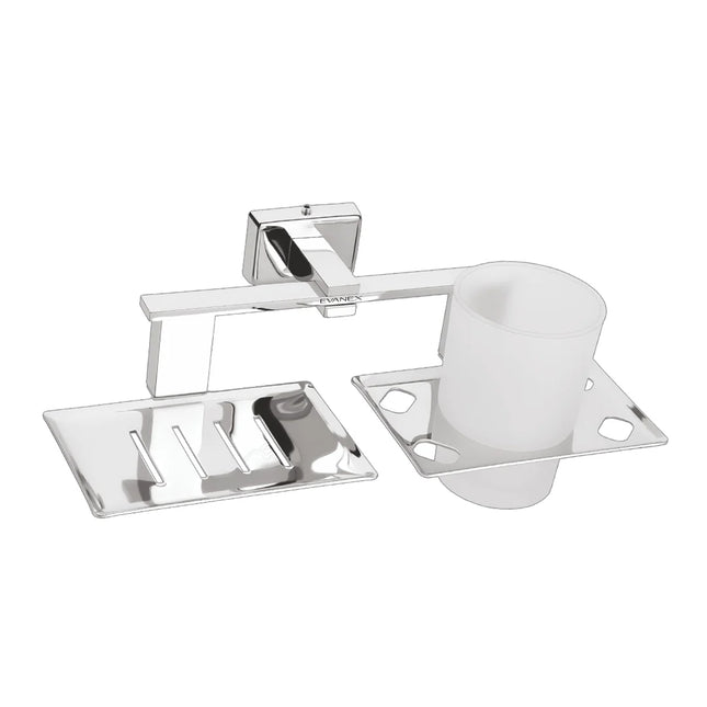 Evanex Stainless Steel Chrome Soap Dish & Tumbler Holder for Bathroom (25.8X13X9.5 CM)