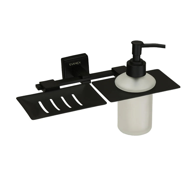 Black Matt Soap Dish & Liquid Soap Dispenser (25.5X15X15.5 CM)
