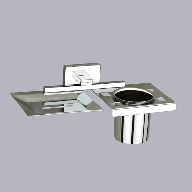 Evanex Stainless Steel Chrome Soap Dish & Tumbler Holder (25.4X12.3X11.3 CM)