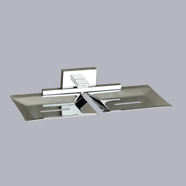 Evanex Stainless Steel Chrome Twin Soap Dish Holder for Bathroom (25.4X12.3X4 CM)