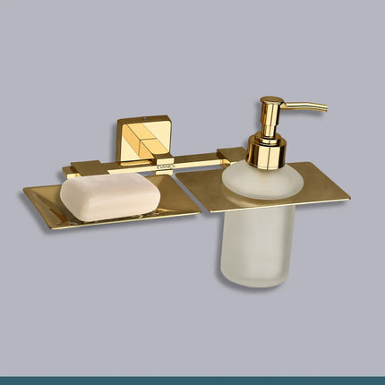 Evanex Stainless Steel Gold Soap Dish & Liquid Soap Dispenser for Bathroom (25.8X13X15.5 CM)