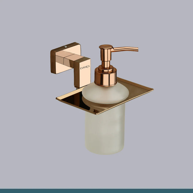 Evanex Stainless Steel Rose Gold Liquid Soap Dispenser for Bathroom (12.4X12.3X15.5 CM)