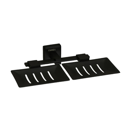 Evanex Stainless Steel Black Matt Twin Soap Dish for Bathroom (25.3X15X4.6 CM)