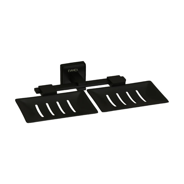 Evanex Stainless Steel Black Matt Twin Soap Dish for Bathroom (25.3X15X4.6 CM)