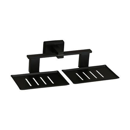 Evanex Stainless Steel Black Matt Twin Soap Dish Holder for Bathroom (26X13X6.3 CM)