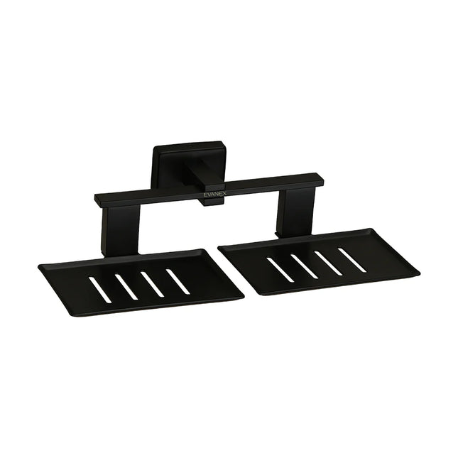 Evanex Stainless Steel Black Matt Twin Soap Dish Holder for Bathroom (26X13X6.3 CM)