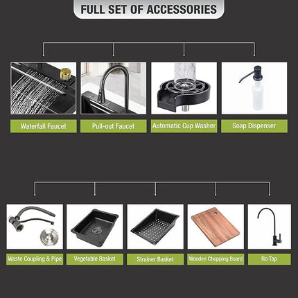 Waterfall Smart Kitchen Sink (30 x 18 x 9 Inches) | Heavy Stainless Steel Sink