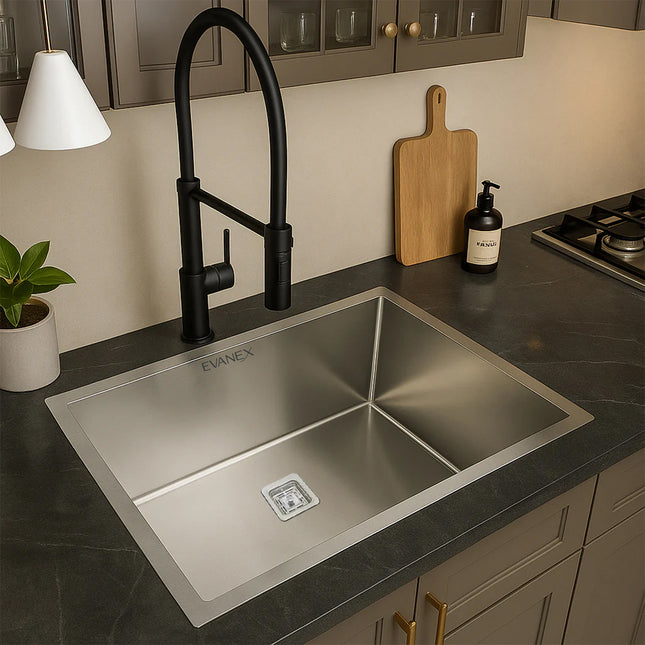 Handmade Single Bowl Kitchen Sink (24 x 18 x 10 Inches) 304 Grade Stainless Steel Sink