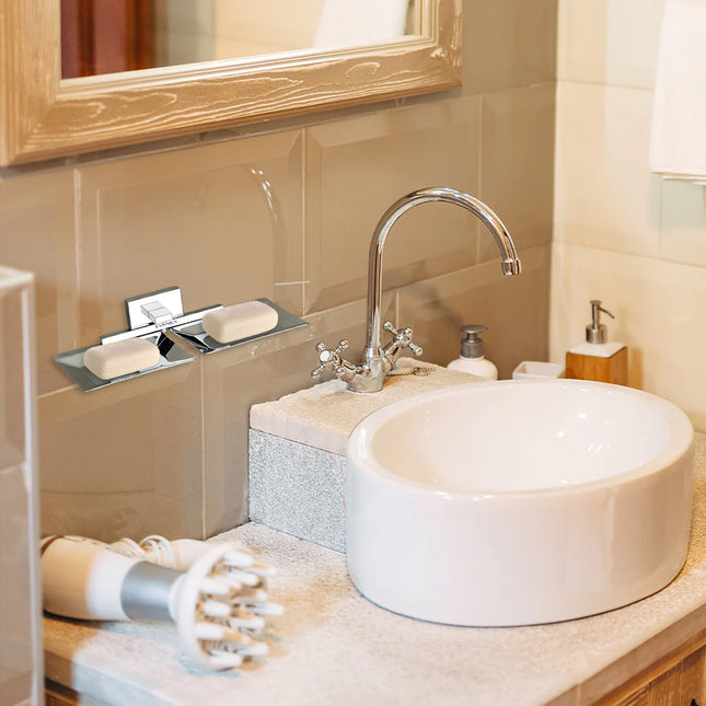 Evanex Stainless Steel Chrome Twin Soap Dish Holder for Bathroom (25.4X12.3X4 CM)