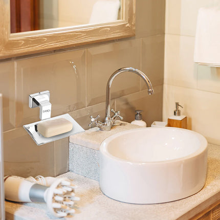 Evanex Stainless Steel Chrome Soap Dish Holder for Bathroom (12.4X12.3X5.4 CM)