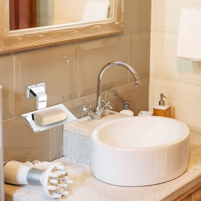 Evanex Stainless Steel Chrome Soap Dish Holder for Bathroom (12.4X12.3X5.4 CM)