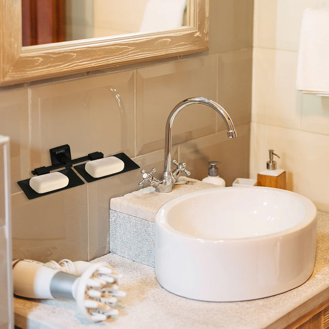 Evanex Stainless Steel Black Matt Twin Soap Dish for Bathroom (25.3X15X4.6 CM)