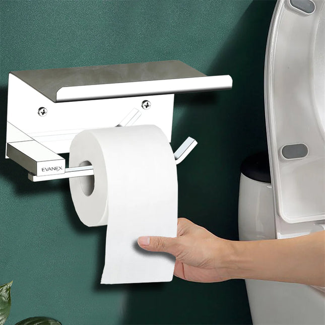 Evanex Stainless Steel Chrome Toilet Paper Holder for Bathroom (15X8.7X8.5 CM)