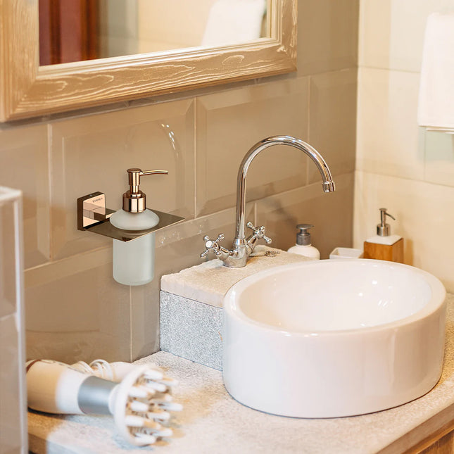 Evanex Stainless Steel Rose Gold Liquid Soap Dispenser for Bathroom (12X12.3X15.5 CM)