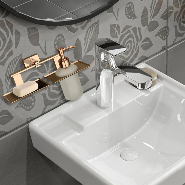 Evanex Stainless Steel Rose Gold Soap Dish & Liquid Soap Dispenser for Bathroom (25.8X13X15.5 CM)