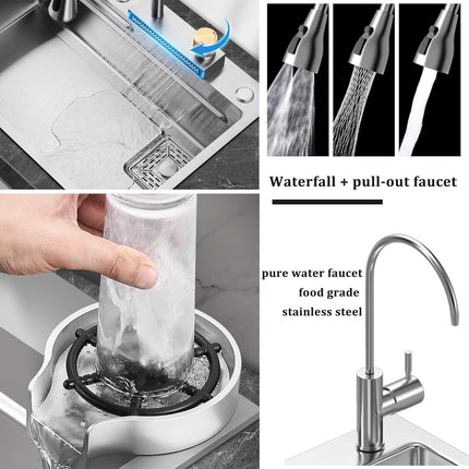 Waterfall Smart Kitchen Sink ( 30"x18"x9) | Heavy Stainless Steel Sink | Silver