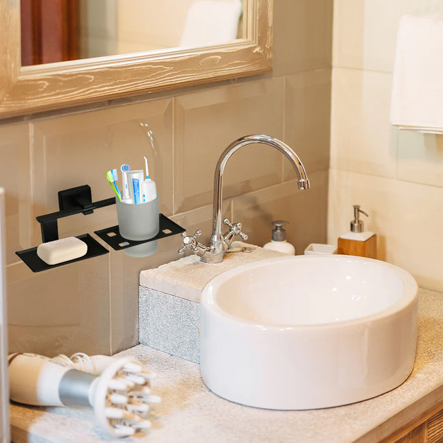 Evanex Stainless Steel Black Matt Soap Dish & Tumbler Holder for Bathroom (25.8X13X9.5 CM)