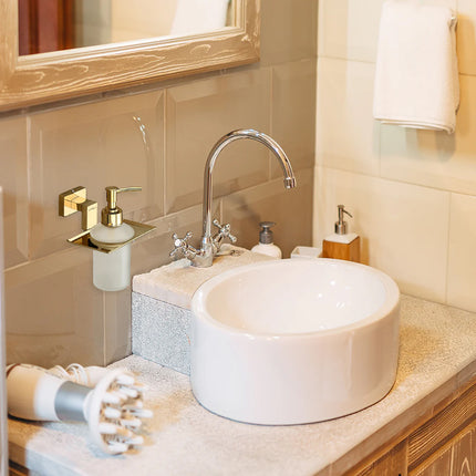 Evanex Stainless Steel Gold Liquid Soap Dispenser for Bathroom (12X12.3X15.5 CM)