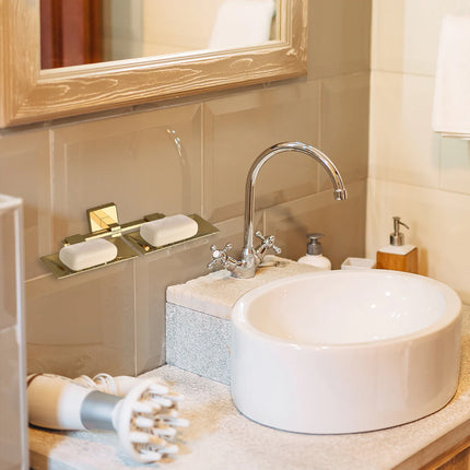 Evanex Stainless Steel Gold Twin Soap Dish for Bathroom (26X13X6.3 CM)