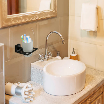 Evanex Stainless Steel Black Matt Tumbler Holder for Bathroom (12.5X12.3X9.5 CM)