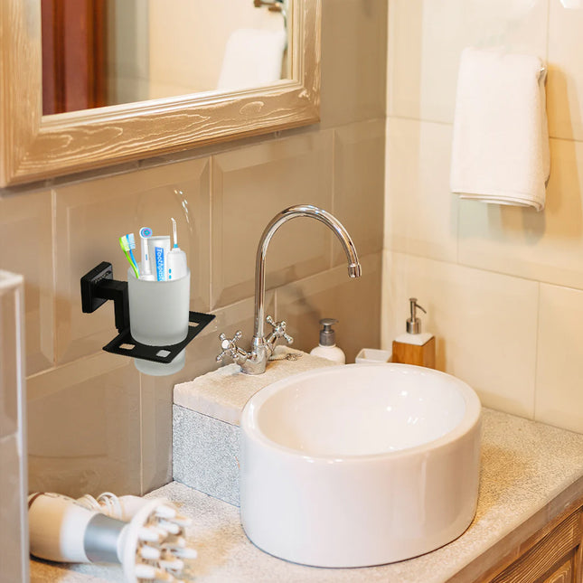 Evanex Stainless Steel Black Matt Tumbler Holder for Bathroom (12.4X12.3X9.5 CM)