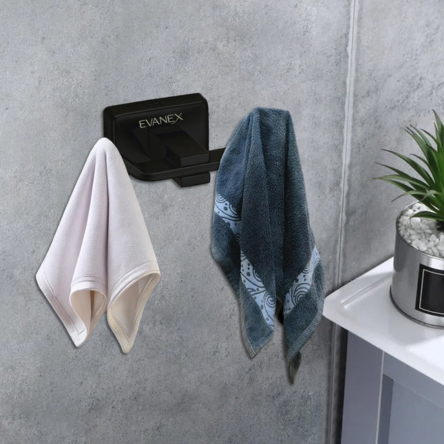 Evanex Stainless Steel Black Matt Robe Hook for Bathroom (9.3X5.2X3.6 CM)