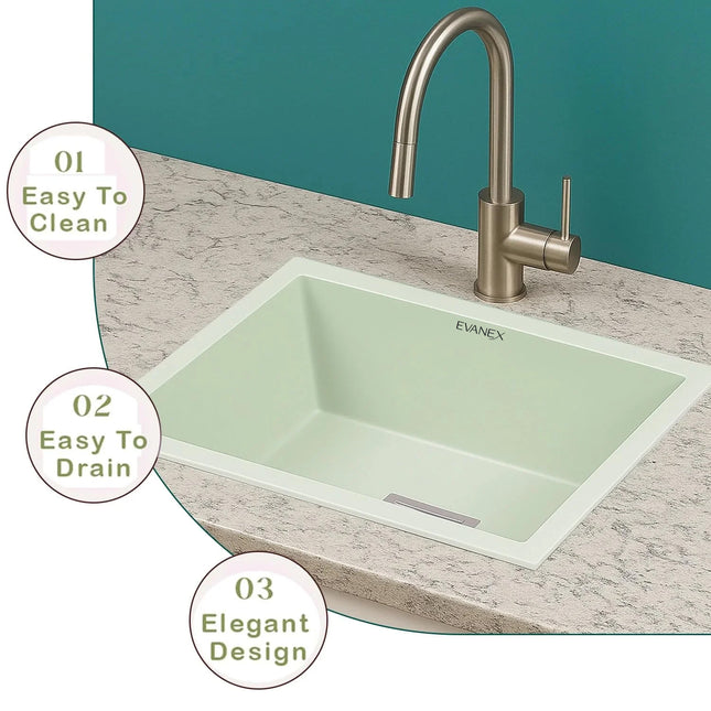 Quartz Single Bowl Kitchen Sink (24 x 18 x 9 Inches) ( Green)