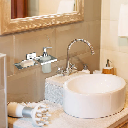 Evanex Stainless Steel Chrome Soap Dish & Liquid Soap Dispenser (25.4X12.3X15.5 CM)