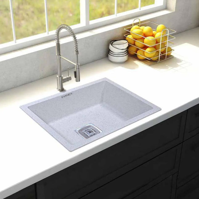 Quartz Single Bowl Kitchen Sink (24 x 18 x 9 Inches) ( White)