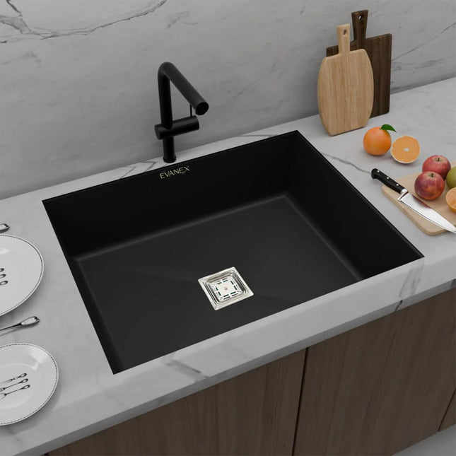 Quartz Single Bowl Kitchen Sink (24 x 18 x 9 Inches) ( Black)