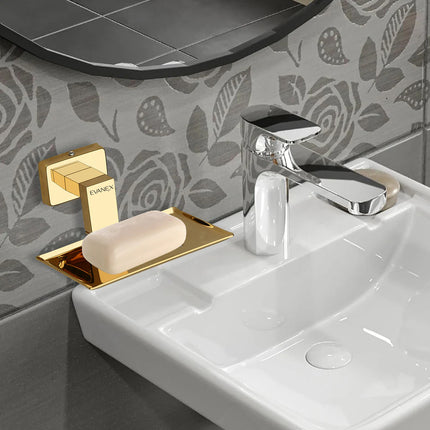 Evanex Stainless Steel Gold Soap Dish Holder for Bathroom (12.4X12.3X5.4 CM)