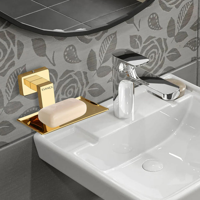 Evanex Stainless Steel Gold Soap Dish Holder for Bathroom (12.4X12.3X5.4 CM)