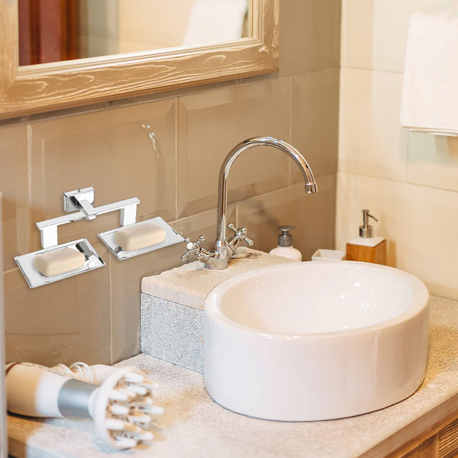 Evanex Stainless Steel Chrome Twin Soap Dish for Bathroom (26X13X6.3 CM)