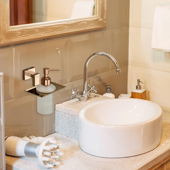 Evanex Stainless Steel Rose Gold Liquid Soap Dispenser for Bathroom (12.4X12.3X15.5 CM)