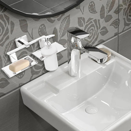 Evanex Stainless Steel Chrome Soap Dish & Liquid Soap Dispenser for Bathroom (25.8X13X15.5 CM)