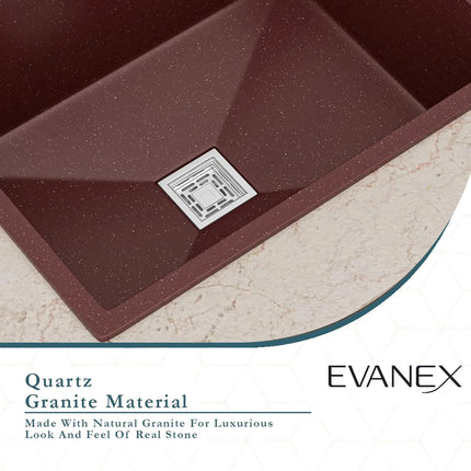 Quartz Single Bowl Kitchen Sink (24 x 18 x 9 Inches) (Brown)