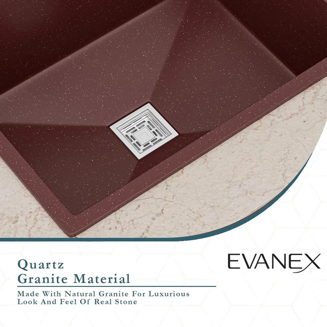 Quartz Single Bowl Kitchen Sink (24 x 18 x 9 Inches) (Brown)