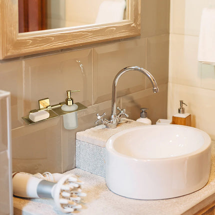 Evanex Stainless Steel Gold Soap Dish & Liquid Soap Dispenser for Bathroom (25.5X15X15.5 CM)