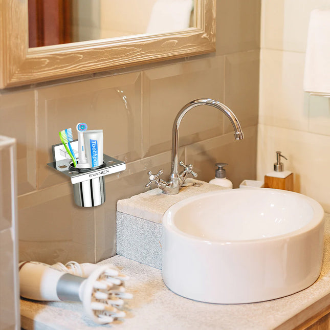 Evanex Stainless Steel Chrome Tumbler Holder for Bathroom (12X12.3X9.5 CM)